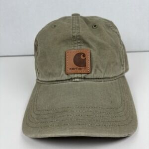 Carhartt Odessa Hat/Cap Adjustable Canvas Leather Logo Patch Dusty Olive EUC